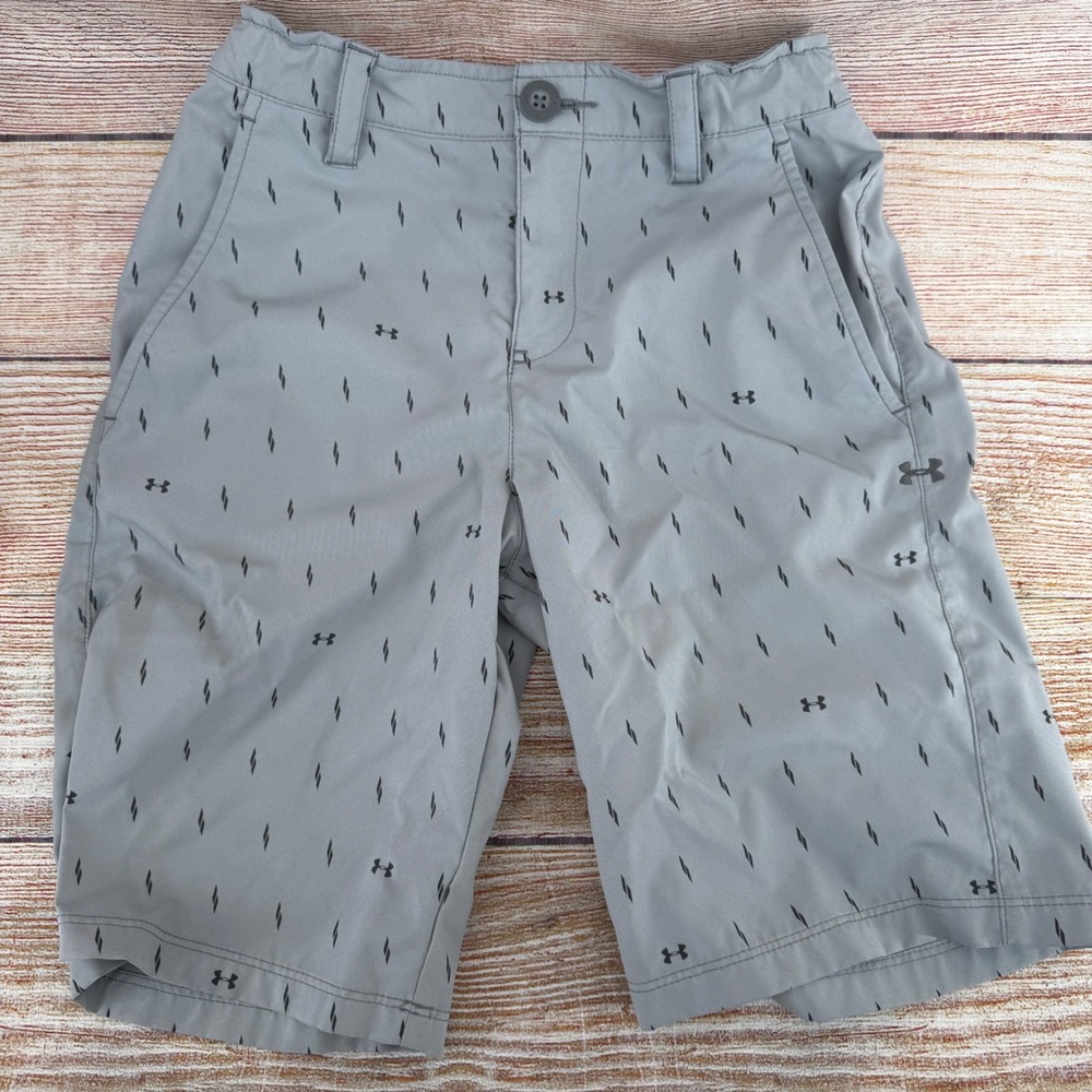 Under Armour Boys Gray HeatGear Lightning‎ Bolt Logo Shorts Size YMD Medium